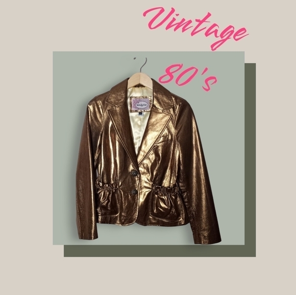 Vintage 80's Wendy Hil Leather Blazer Jacket Top Crop Bronze Gold - Picture 5 of 16